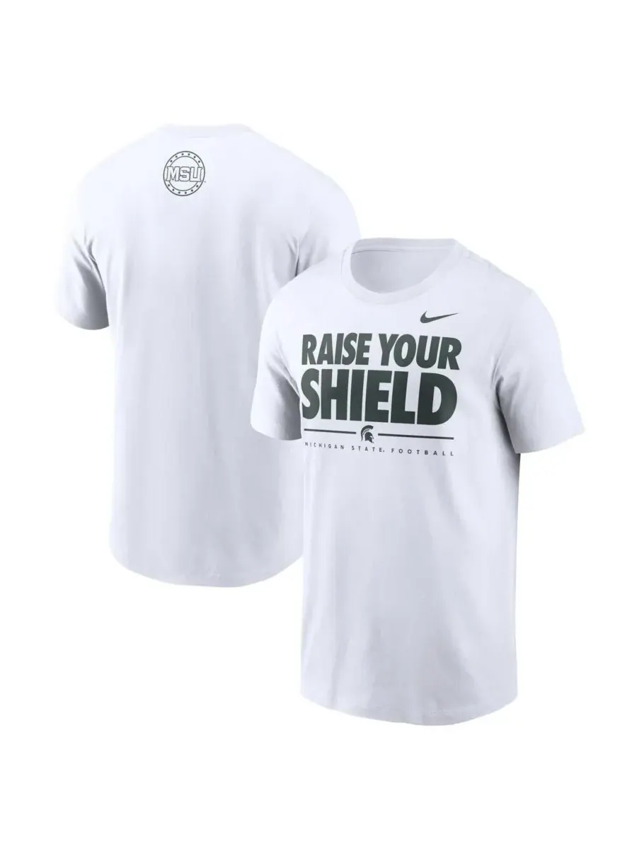 Nike Мужская белая футболка Michigan State Spartans 2025 Football Fan Raise Your Shield