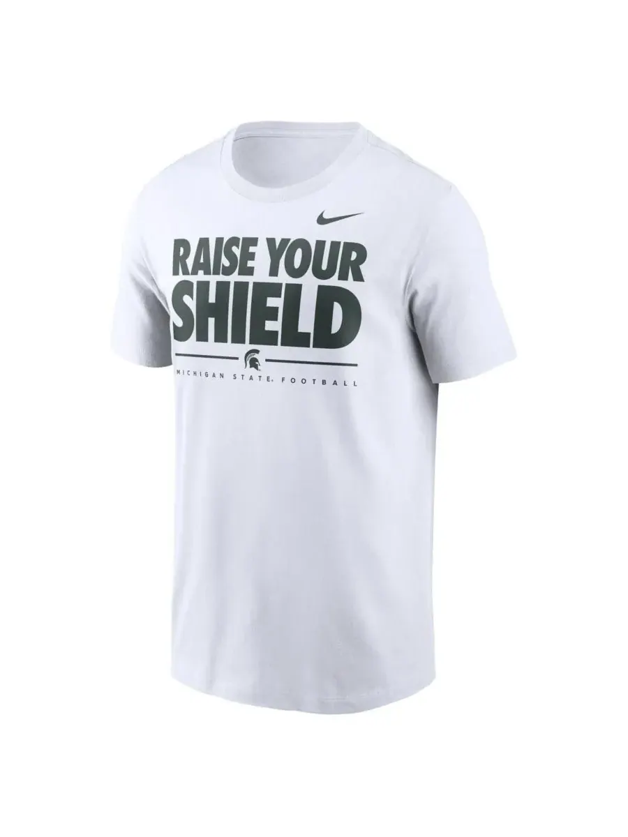 Nike Мужская белая футболка Michigan State Spartans 2025 Football Fan Raise Your Shield — изображение 3 из 3, белый