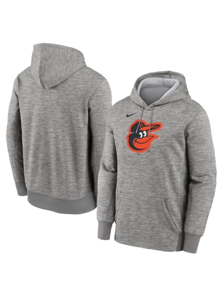 Мужская толстовка Therma серого цвета с основным логотипом Baltimore Orioles Nike