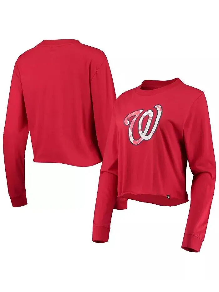 Женская красная укороченная футболка из джерси с длинными рукавами Washington Nationals Baby Jersey