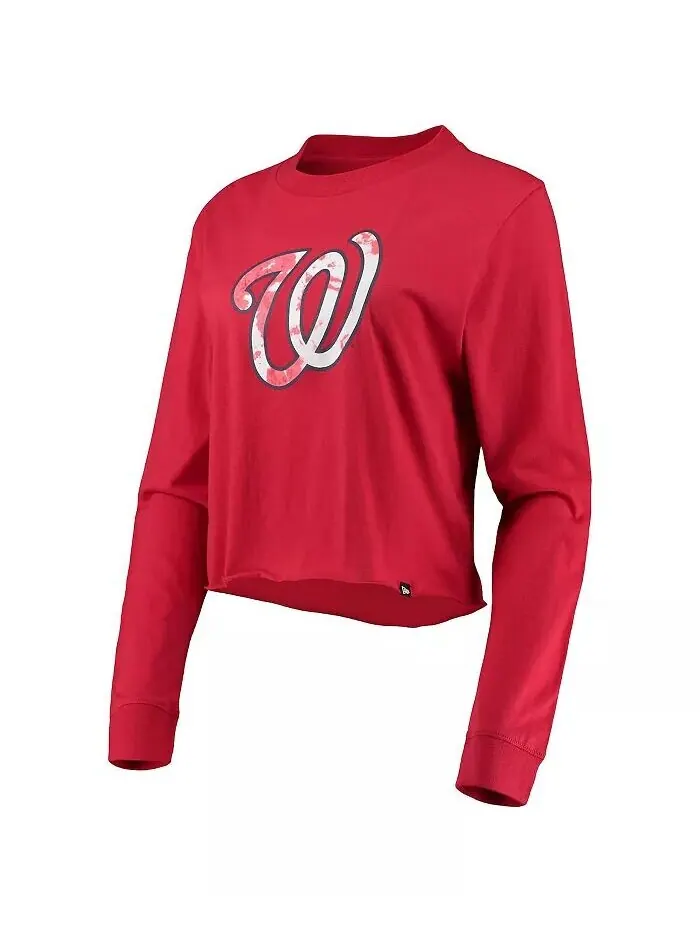 Женская красная укороченная футболка из джерси с длинными рукавами Washington Nationals Baby Jersey — изображение 2 из 3
