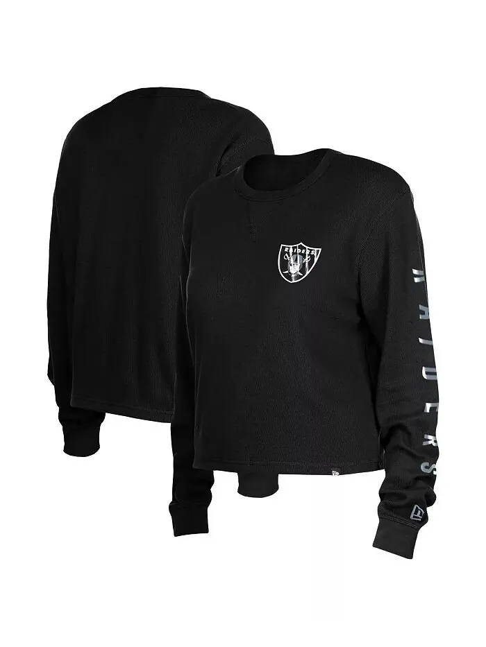 Женская черная футболка Las Vegas Raiders Thermal Crop с длинным рукавом New Era