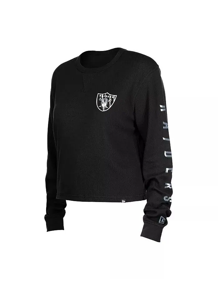 Женская черная футболка Las Vegas Raiders Thermal Crop с длинным рукавом New Era — изображение 3 из 3