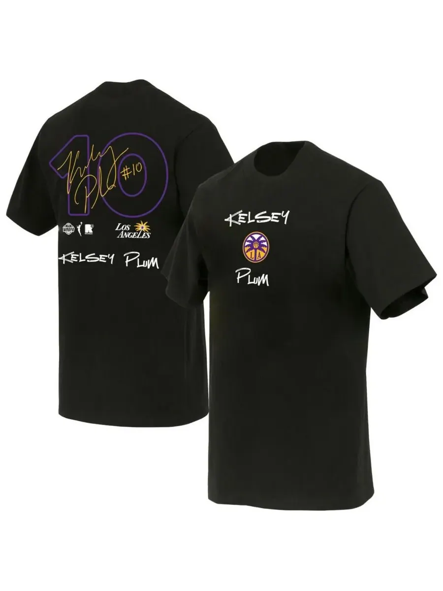 Round21 Мужская и женская черная футболка Kelsey Plum Los Angeles Sparks с именной и номерной