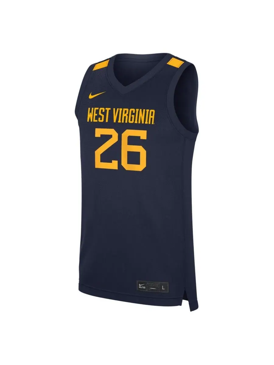 Nike Мужская баскетбольная майка West Virginia Mountaineers Road Replica, размер 26 — изображение 2 из 3, темно-синий