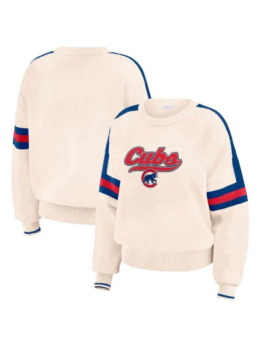 WEAR by Erin Andrews Женский кремовый полосатый пуловер с символикой команды Chicago Cubs