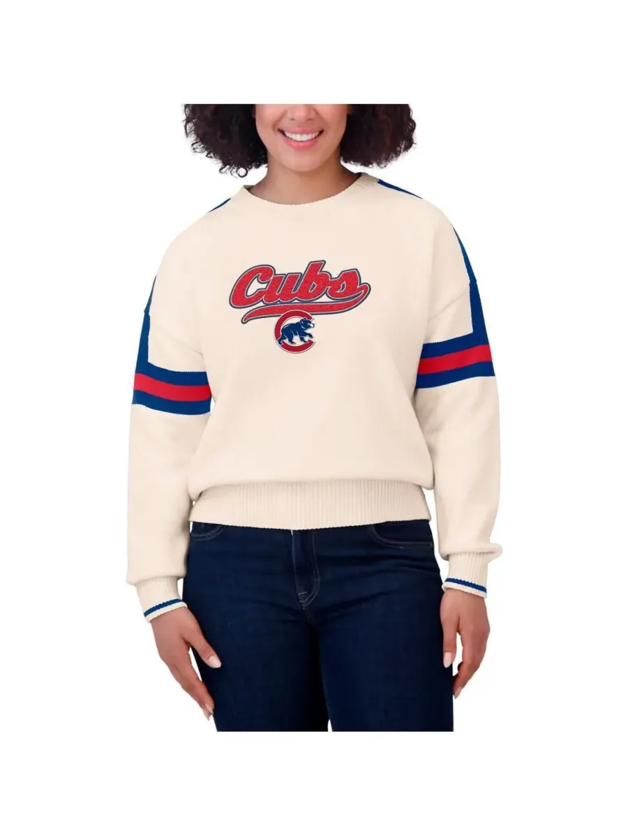 WEAR by Erin Andrews Женский кремовый полосатый пуловер с символикой команды Chicago Cubs — изображение 2 из 4