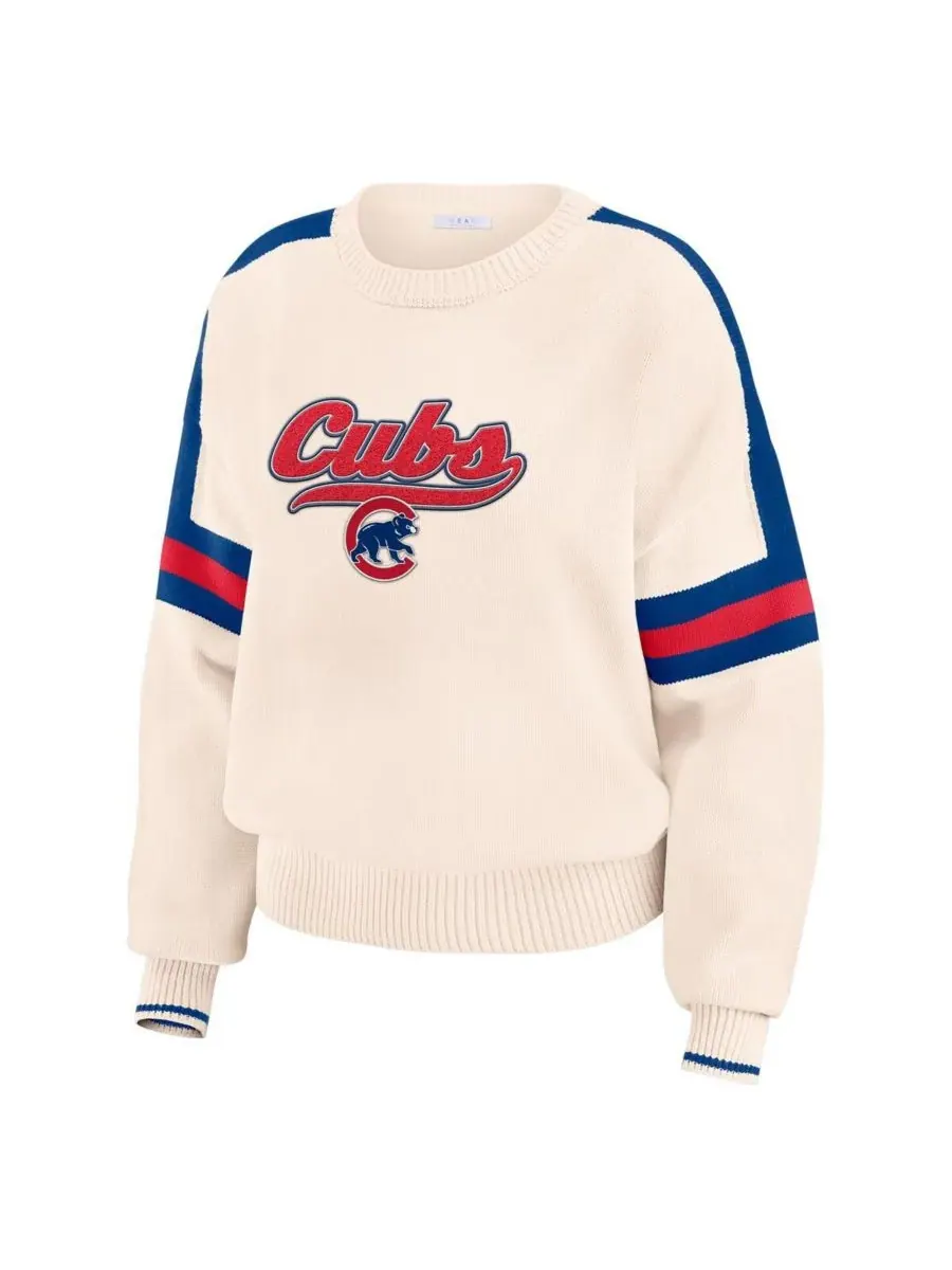 WEAR by Erin Andrews Женский кремовый полосатый пуловер с символикой команды Chicago Cubs — изображение 4 из 4