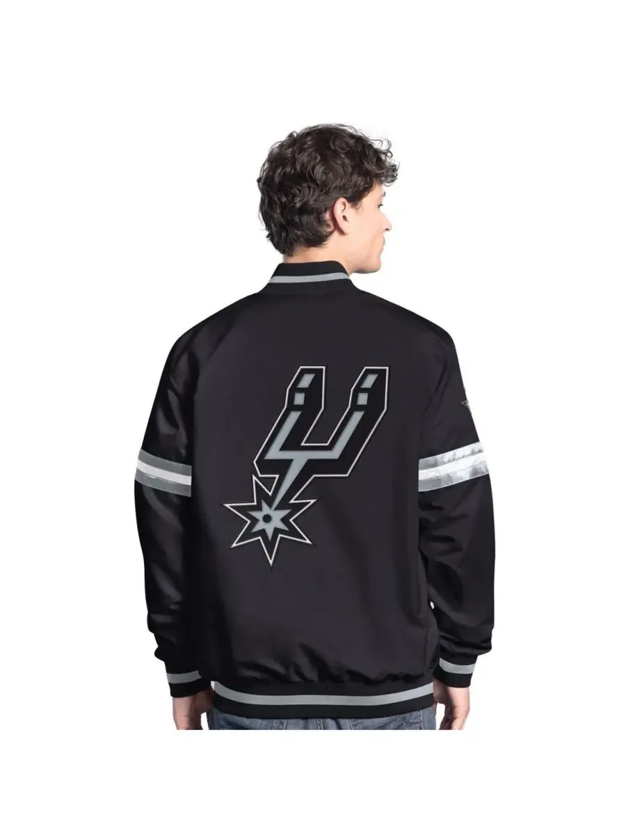Starter Мужская черная/серебристая куртка-бомбер San Antonio Spurs Scout с застежкой на кнопках — изображение 2 из 2