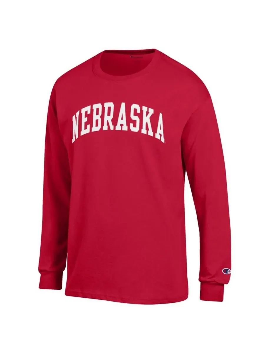 Мужская алая футболка с длинным рукавом "Nebraska Huskers Basic Arch" Champion — изображение 3 из 3, алый