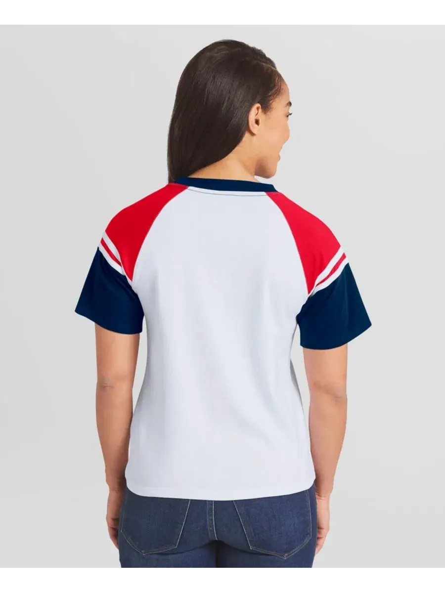 Футболка-реглан с полосами, модель Striped Raglan T-Shirt WEAR by Erin Andrews — изображение 2 из 3, белый темно-синий