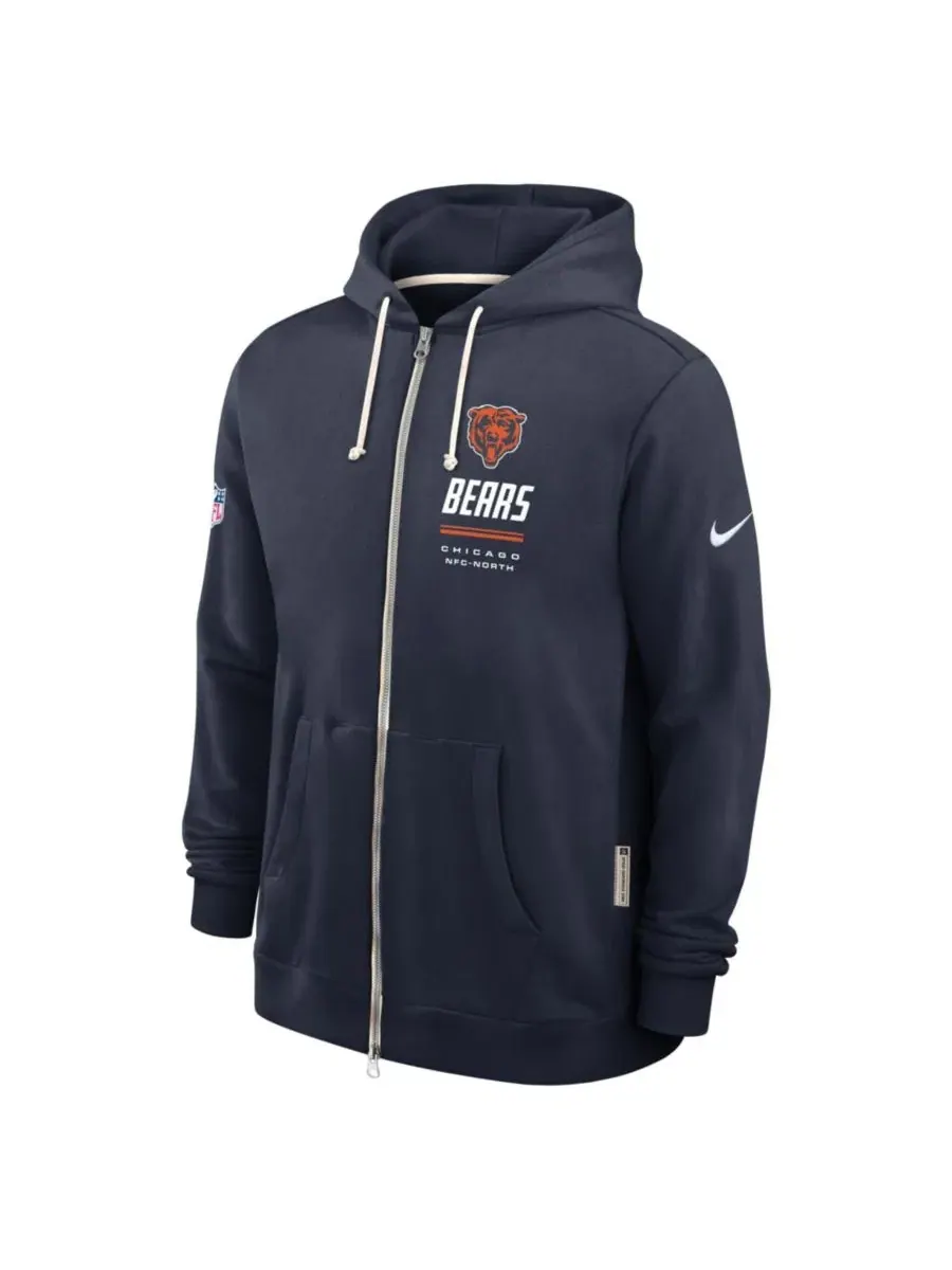 Худи с полноценной застежкой-молнией с принтом Chicago Bears Nike — изображение 2 из 3, темно-синий
