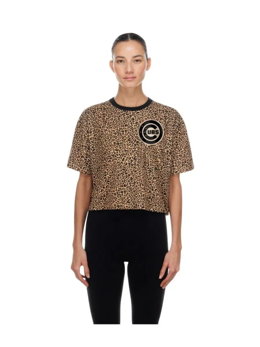 Футболка-кроп с принтом Chicago Cubs Leopard Boxy Cropped T-Shirt New Era