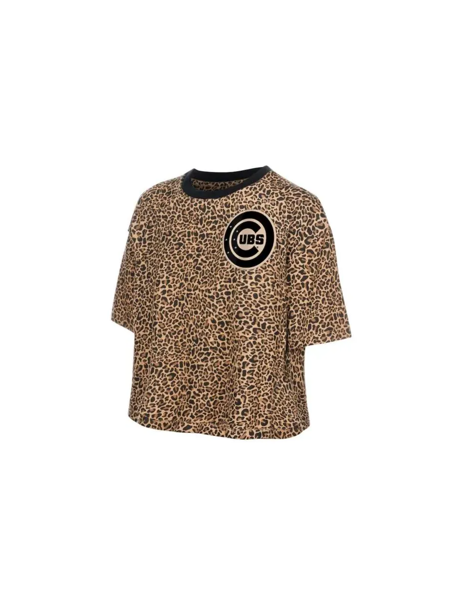Футболка-кроп с принтом Chicago Cubs Leopard Boxy Cropped T-Shirt New Era — изображение 3 из 4, коричневый