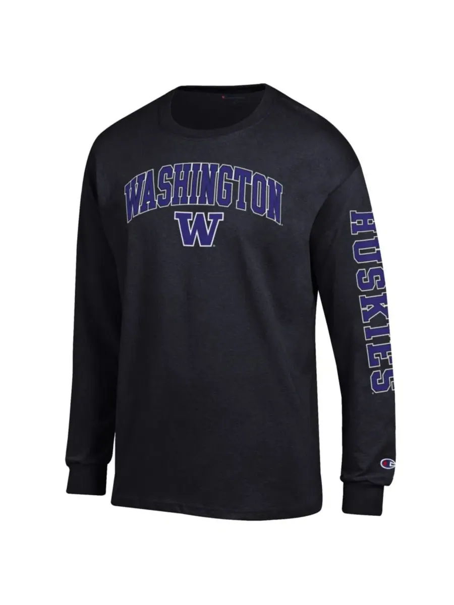 Футболка с длинным рукавом с принтом Arch Over Logo Washington Huskies Champion — изображение 2 из 3, черный