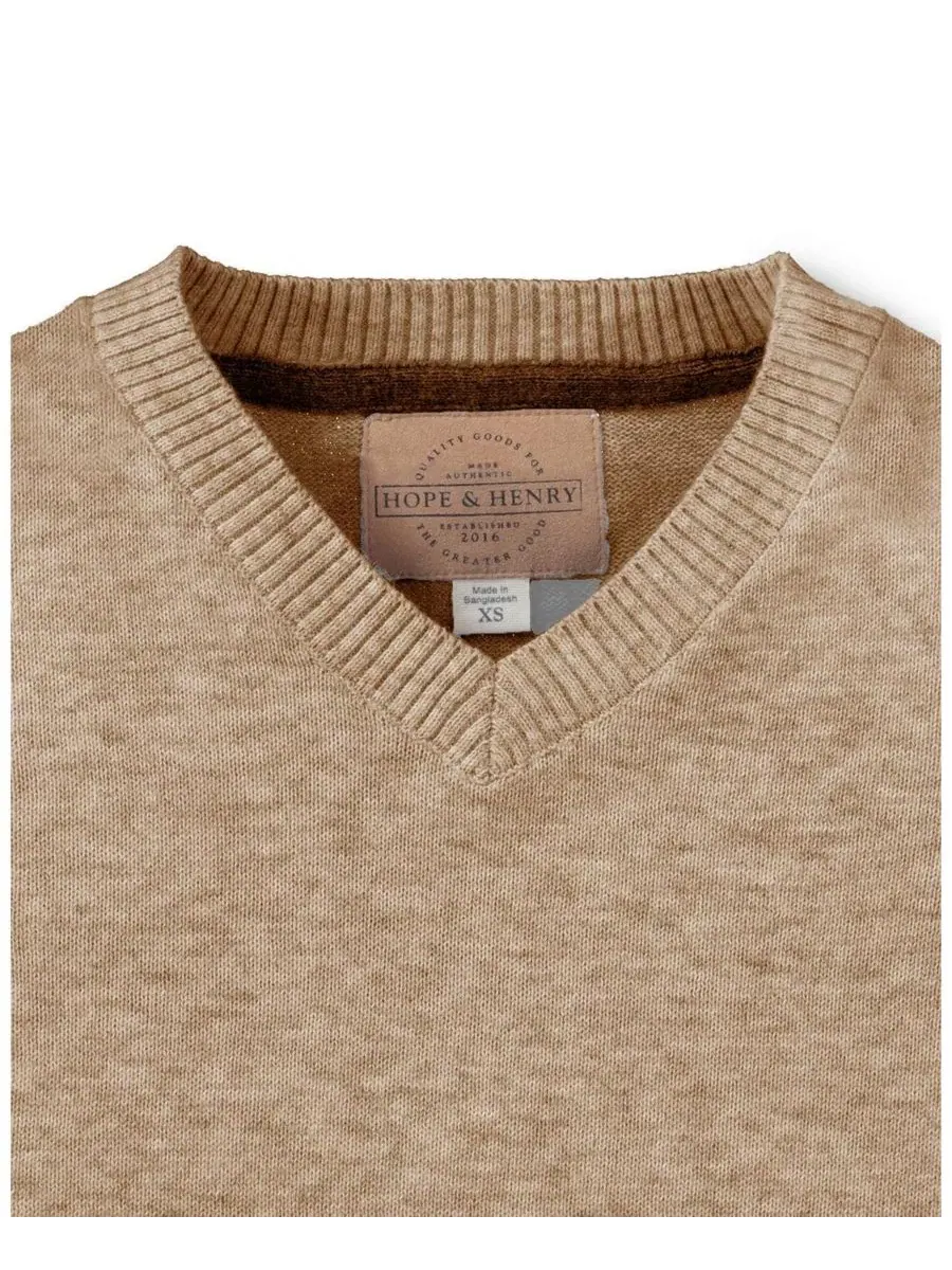 Свитер с V-образным вырезом и налокотниками Hope & Henry, Camel Heather — изображение 2 из 3