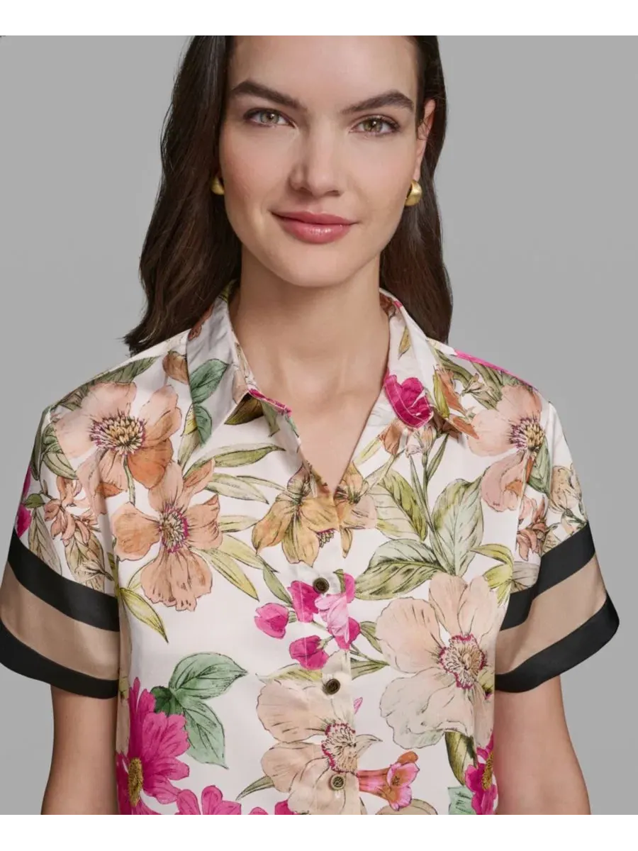 Женская рубашка с коротким рукавом и принтом, модель Camp KARL LAGERFELD PARIS, Bisque/Light Blush — изображение 9 из 12