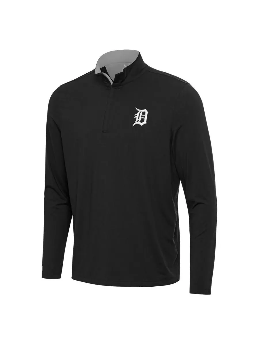 Antigua Мужская черная толстовка Detroit Tigers Content с застежкой-молнией до четверти — изображение 2 из 3, черный