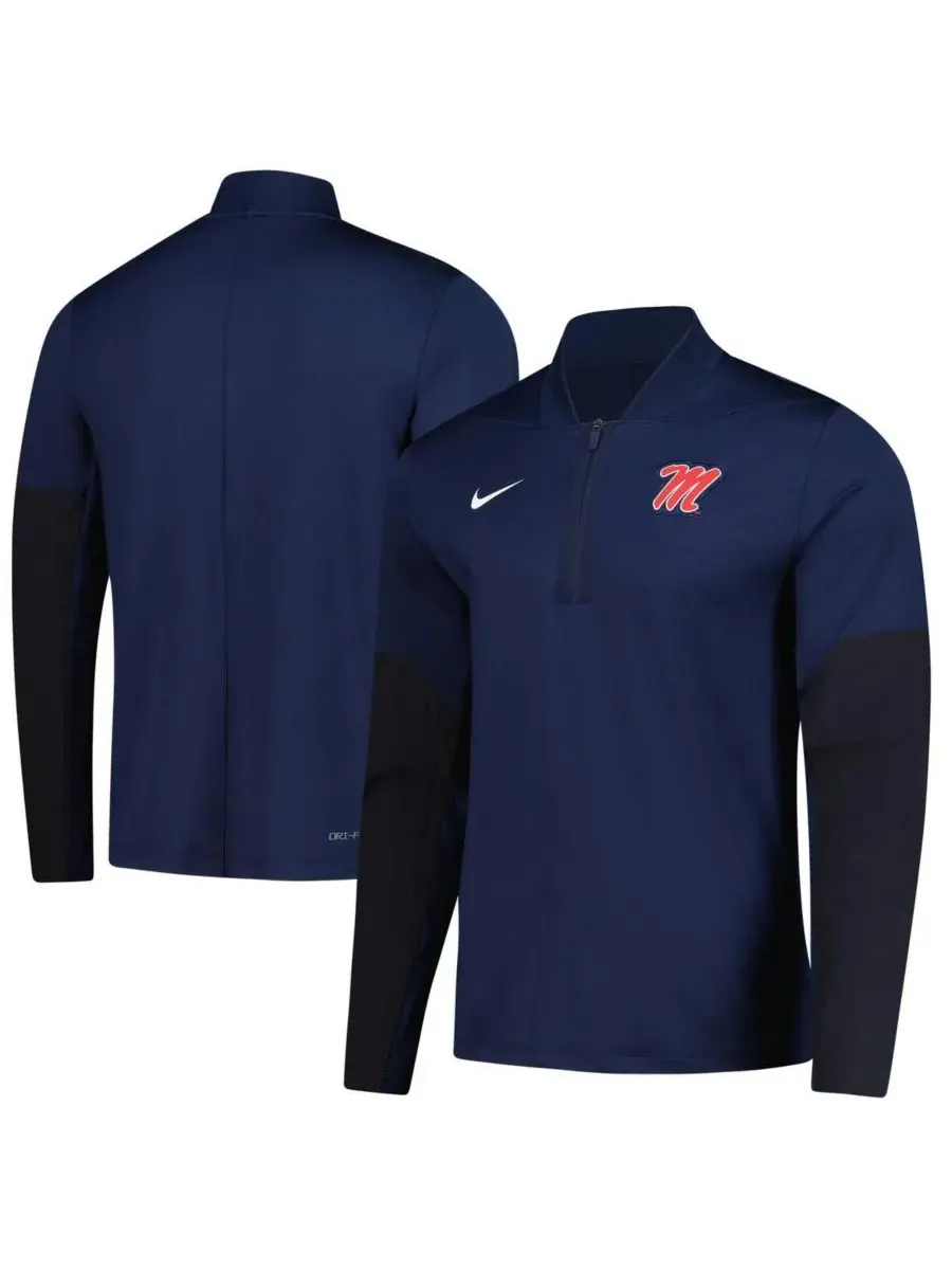 Nike Мужская темно-синяя толстовка с капюшоном Ole Miss Rebels Dri-FIT с половинной молнией