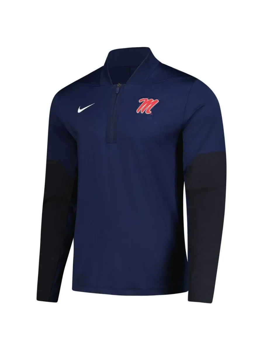 Nike Мужская темно-синяя толстовка с капюшоном Ole Miss Rebels Dri-FIT с половинной молнией — изображение 3 из 3, темно-синий