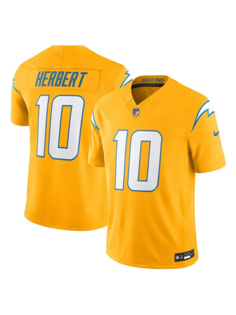 Мужская золотая футболка Джастина Герберта Los Angeles Chargers Alternate Charger Power Vapor FUSE