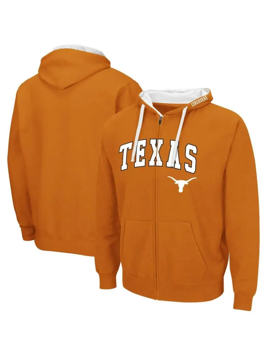 Colosseum Мужская толстовка на молнии с оранжевым принтом Texas Longhorns, большого размера
