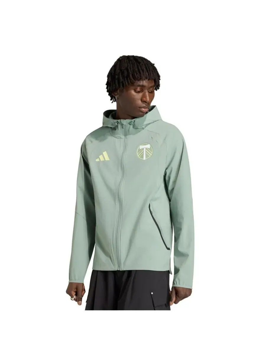 Adidas Мужская светло-зеленая ветровка Portland Timbers Tiro Travel на молнии с капюшоном