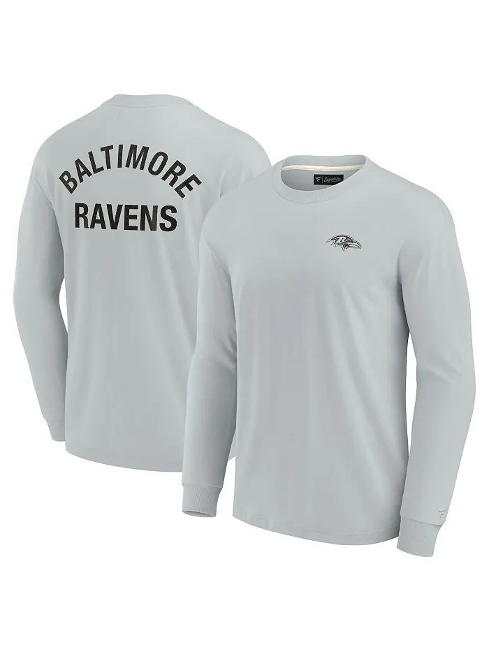 Мужская и женская серая супермягкая футболка с длинным рукавом Baltimore Ravens Fanatics Signature