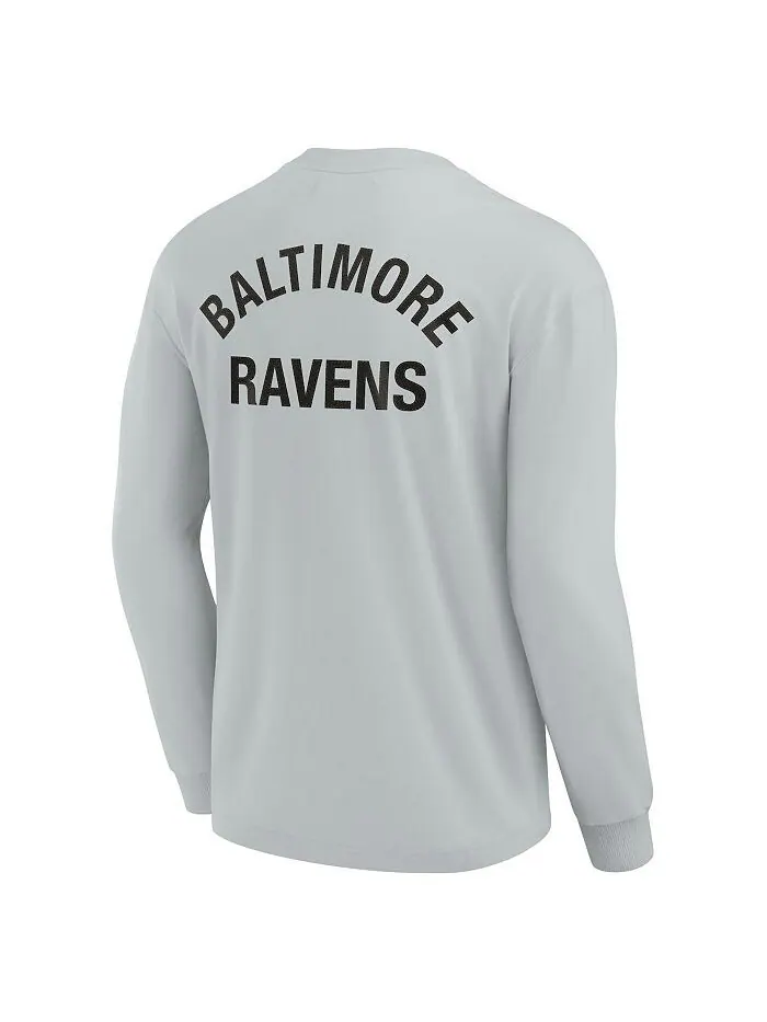 Мужская и женская серая супермягкая футболка с длинным рукавом Baltimore Ravens Fanatics Signature — изображение 3 из 3