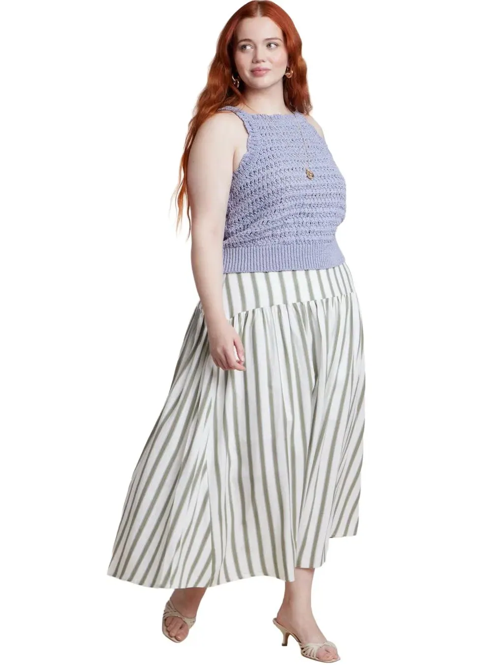 Женская юбка из льна в полоску с заниженной талией ELOQUII, Iguana Stripe