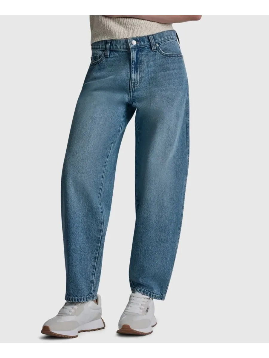 Женские хлопковые джинсы средней посадки с широкими штанинами Dkny Jeans