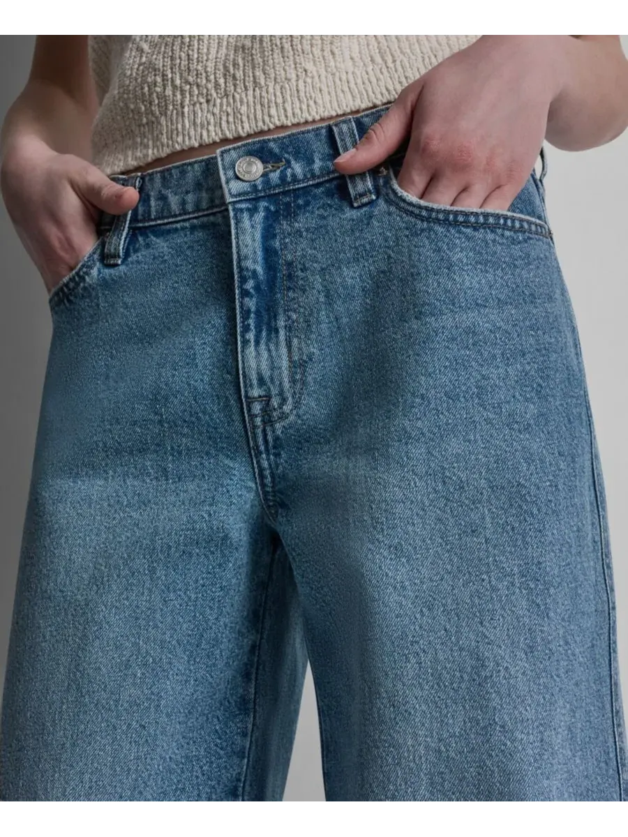 Женские хлопковые джинсы средней посадки с широкими штанинами Dkny Jeans — изображение 3 из 6