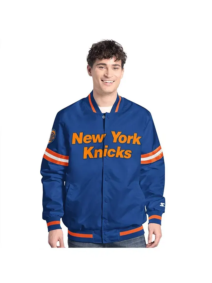 Мужская сине-оранжевая бейсбольная куртка New York Knicks Scout на молнии Starter