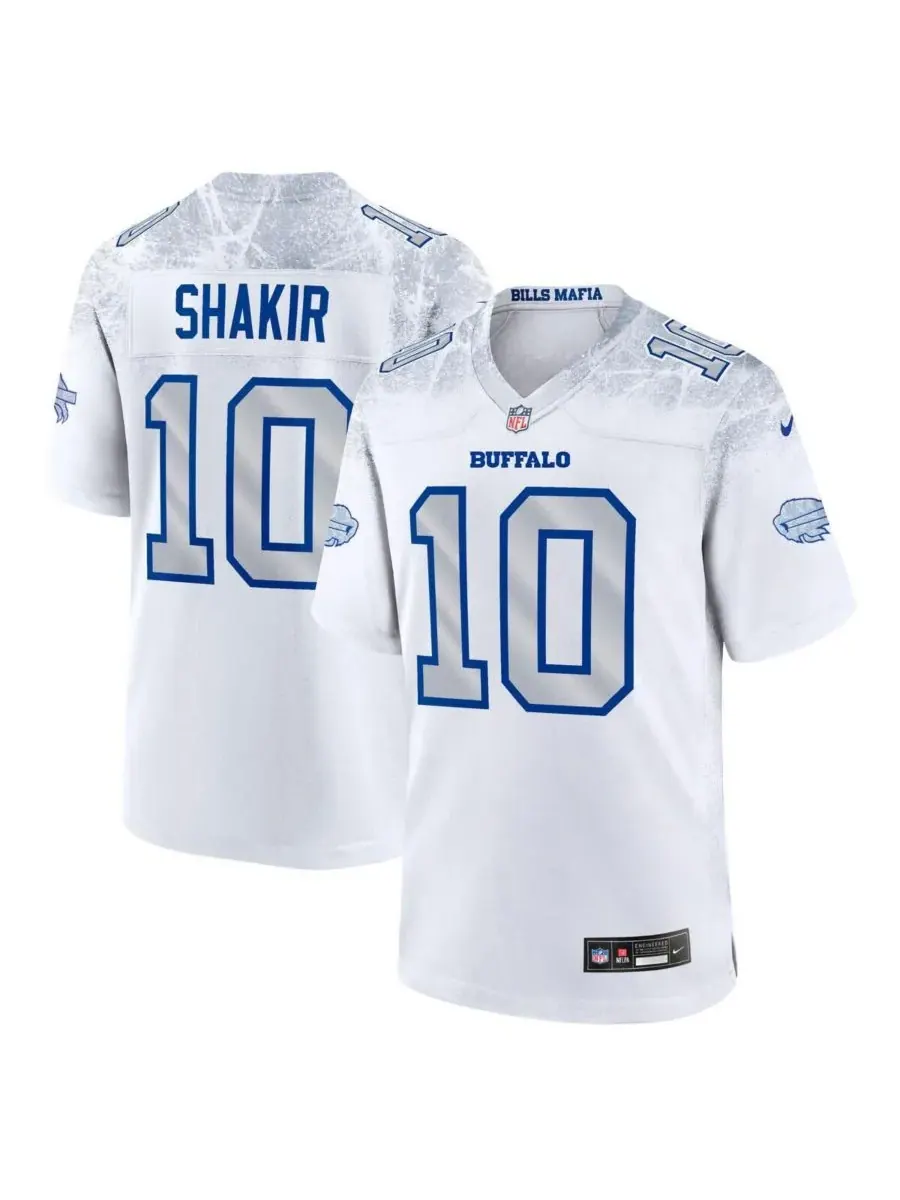 Nike Мужская белая игровая футболка Халила Шакира из коллекции Buffalo Bills 2025 Rivalries