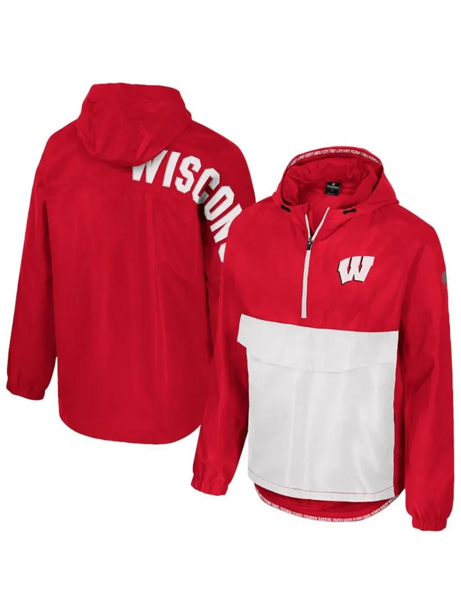 Colosseum Мужская красная куртка-анорак Wisconsin Badgers Reloaded с застежкой-молнией до середины