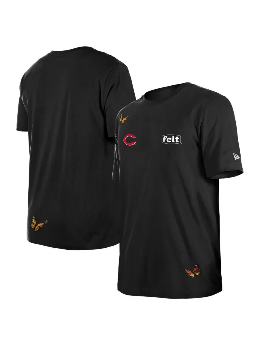 New Era Мужская черная футболка Felt с символикой команды Cincinnati Reds