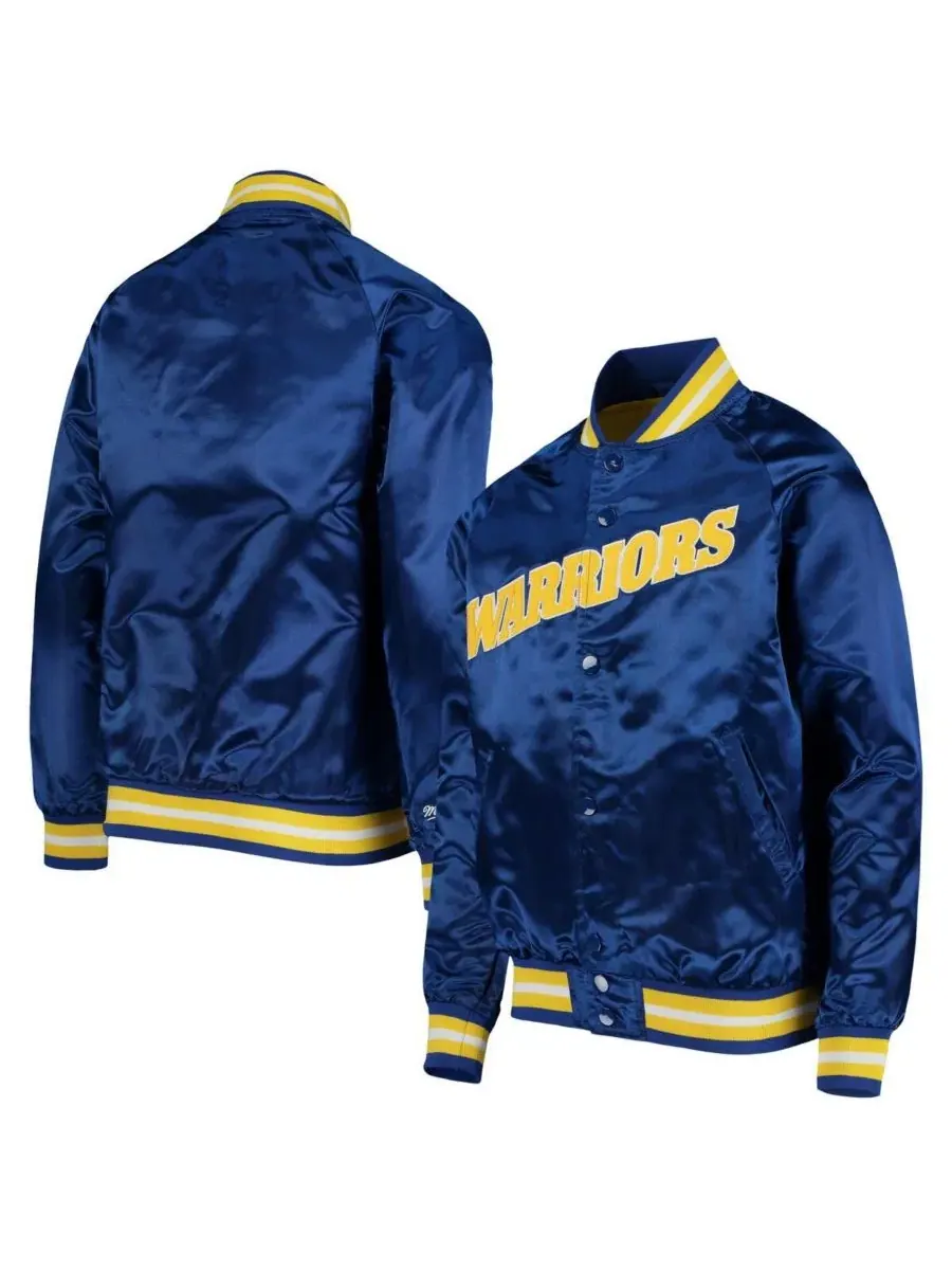 Куртка-бомбер сатиновая реглан с принтом Golden State Warriors Hardwood Classics Mitchell & Ness