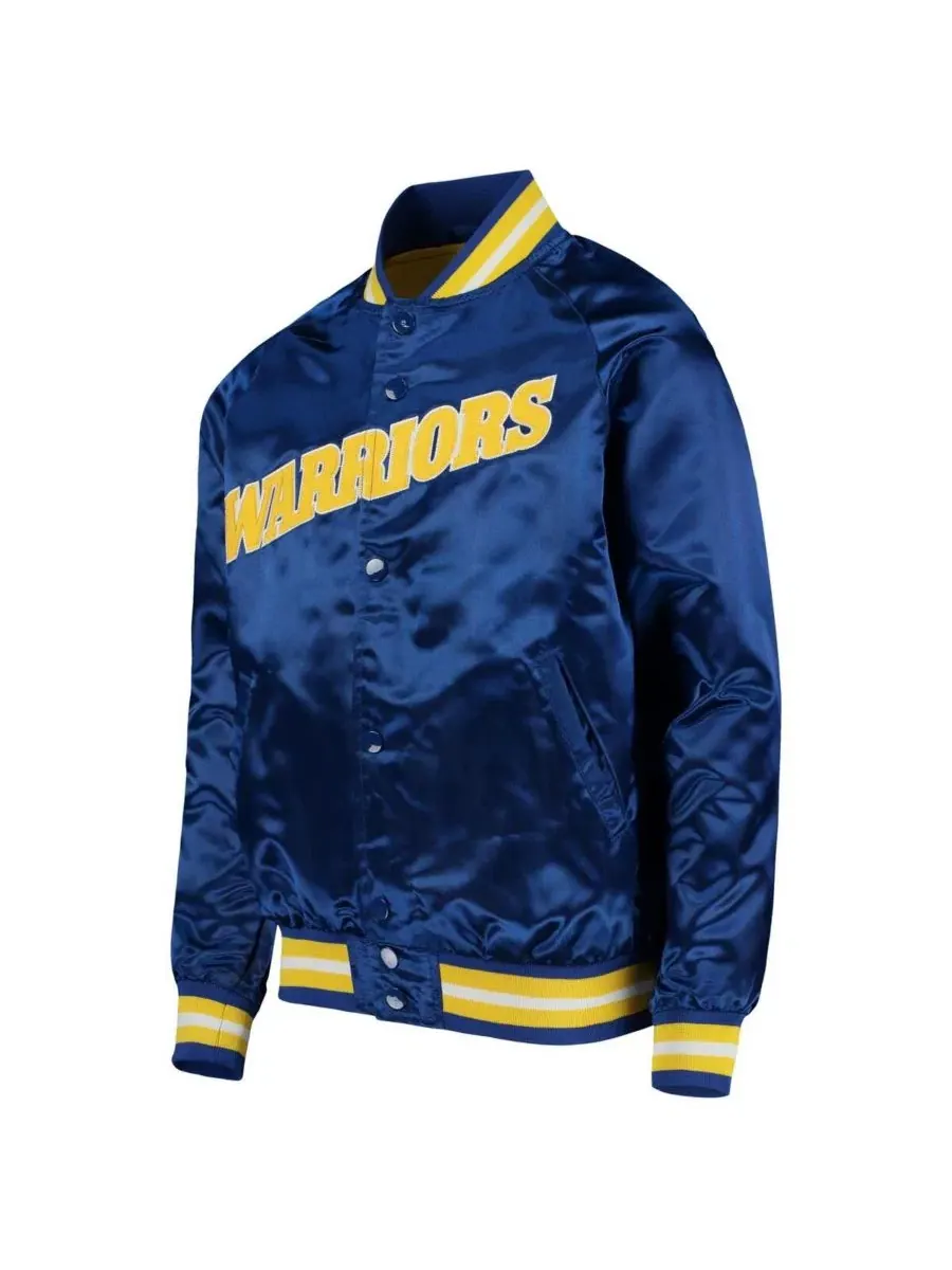 Куртка-бомбер сатиновая реглан с принтом Golden State Warriors Hardwood Classics Mitchell & Ness — изображение 3 из 5
