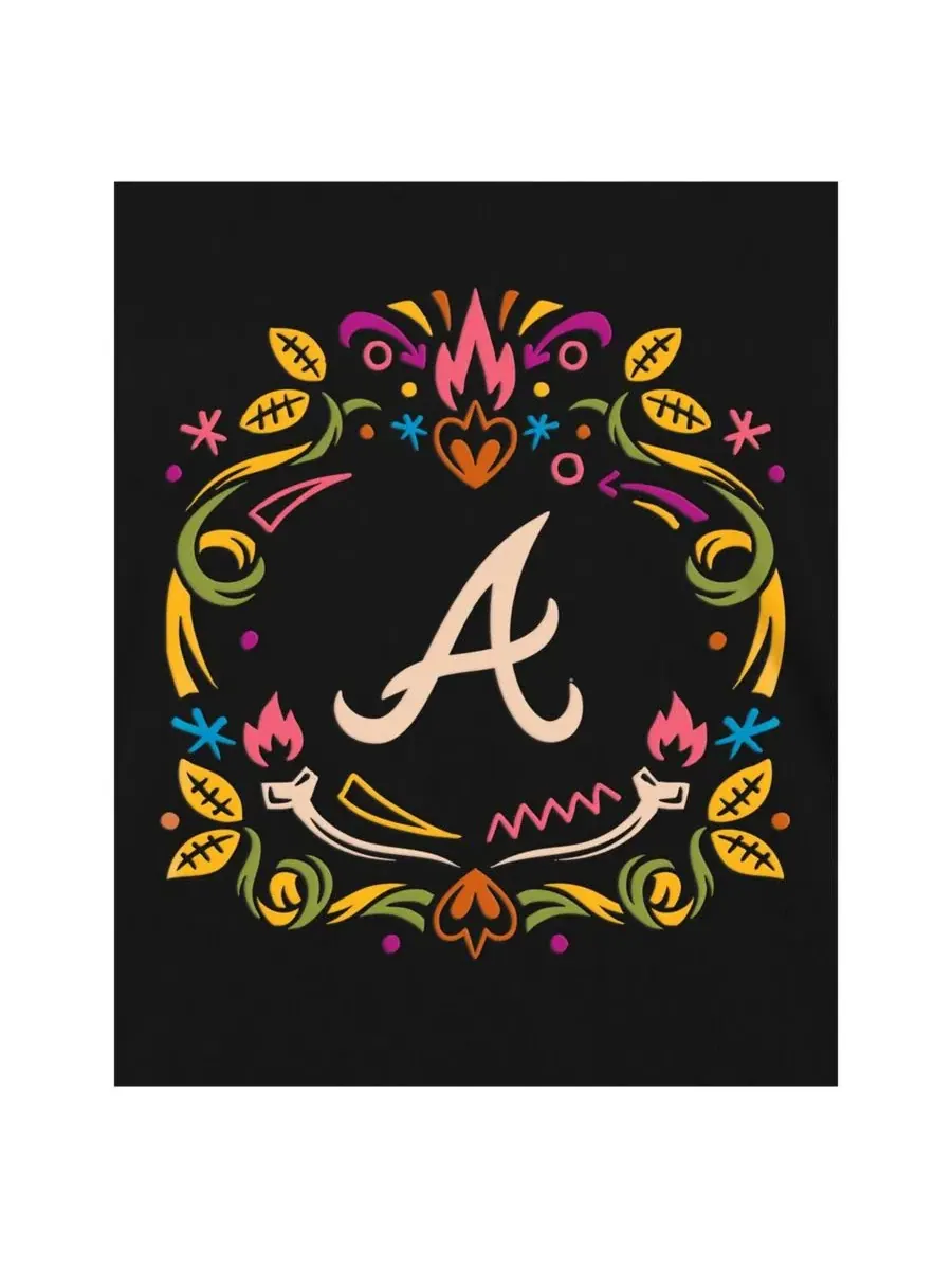Женская футболка с V-образным вырезом с принтом Día De Los Muertos Atlanta Braves New Era — изображение 4 из 4, черный