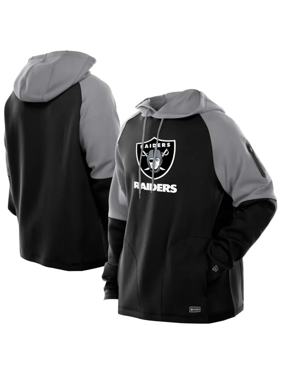 New Era Мужская черная толстовка с капюшоном Las Vegas Raiders Combine Authentic Color Block Raglan