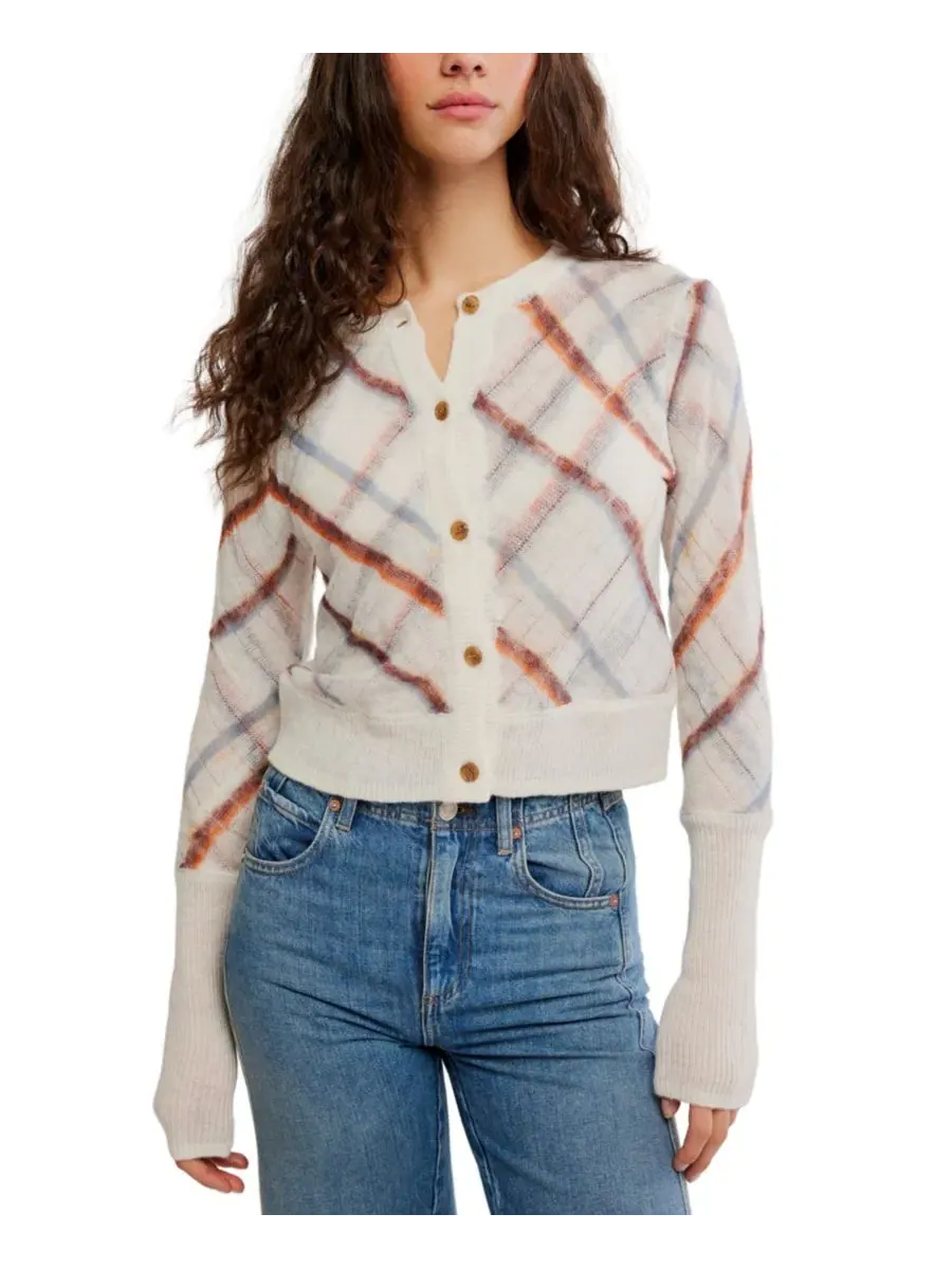 Кардиган укороченный с принтом Highland Mist Plaid Free People, Sugar Mist Combo