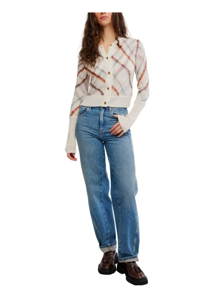 Кардиган укороченный с принтом Highland Mist Plaid Free People, Sugar Mist Combo — изображение 2 из 5