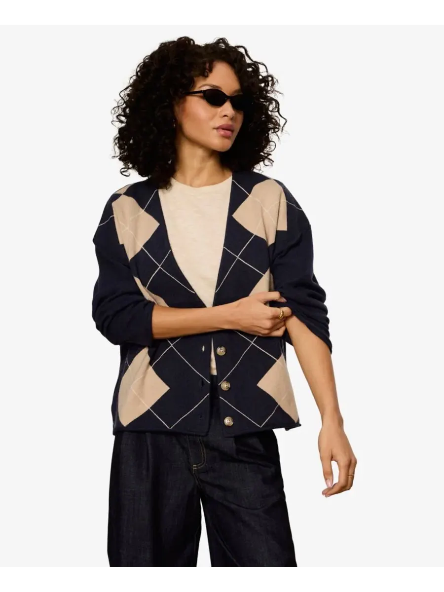 Свитер с V-образным вырезом и пуговицами Arden Long-Sleeve V-Neck Sanctuary, Loma Argyle