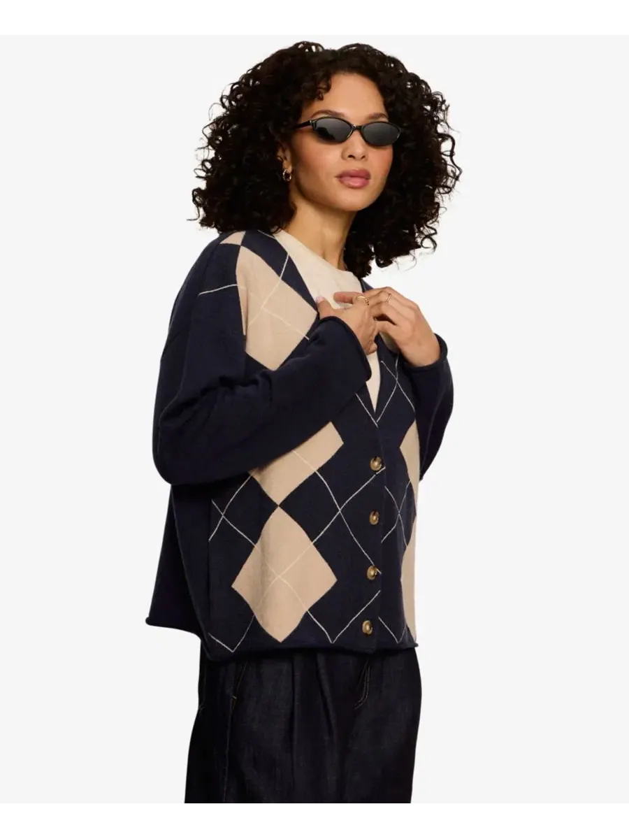 Свитер с V-образным вырезом и пуговицами Arden Long-Sleeve V-Neck Sanctuary, Loma Argyle — изображение 3 из 6