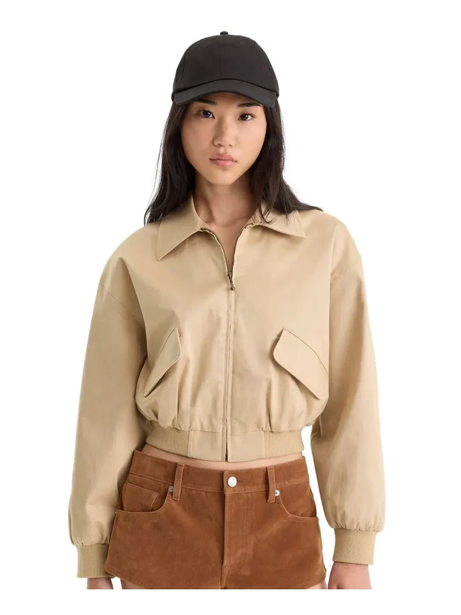 Женский бомбер из твила The Twill Bomber Good American, Dune Mist