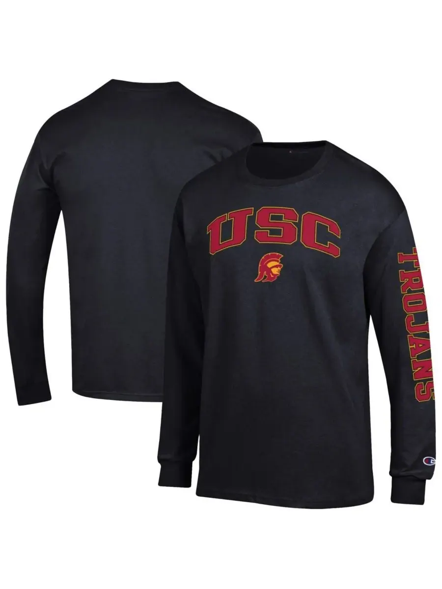 Champion Мужская черная футболка с длинным рукавом USC Trojans Arch Over Logo 2-Hit