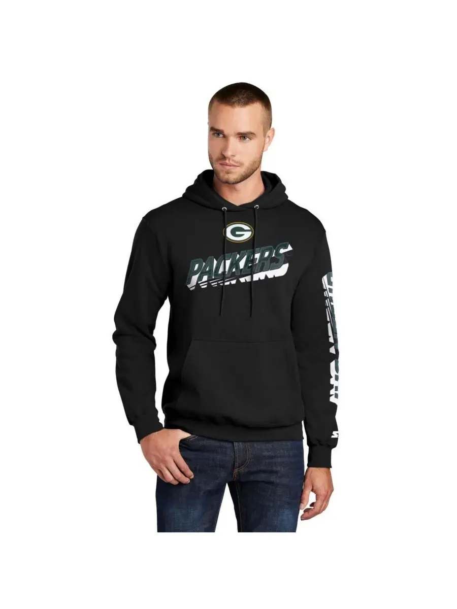 Starter Мужская черная толстовка с капюшоном и логотипом команды Green Bay Packers