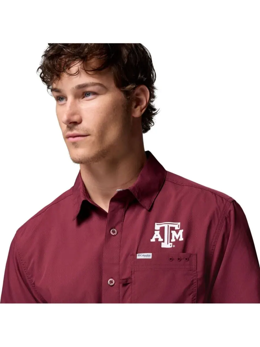 Columbia Мужская бордовая рубашка на пуговицах с символикой команды Texas AM Aggies Slack Tide Camp — изображение 5 из 5