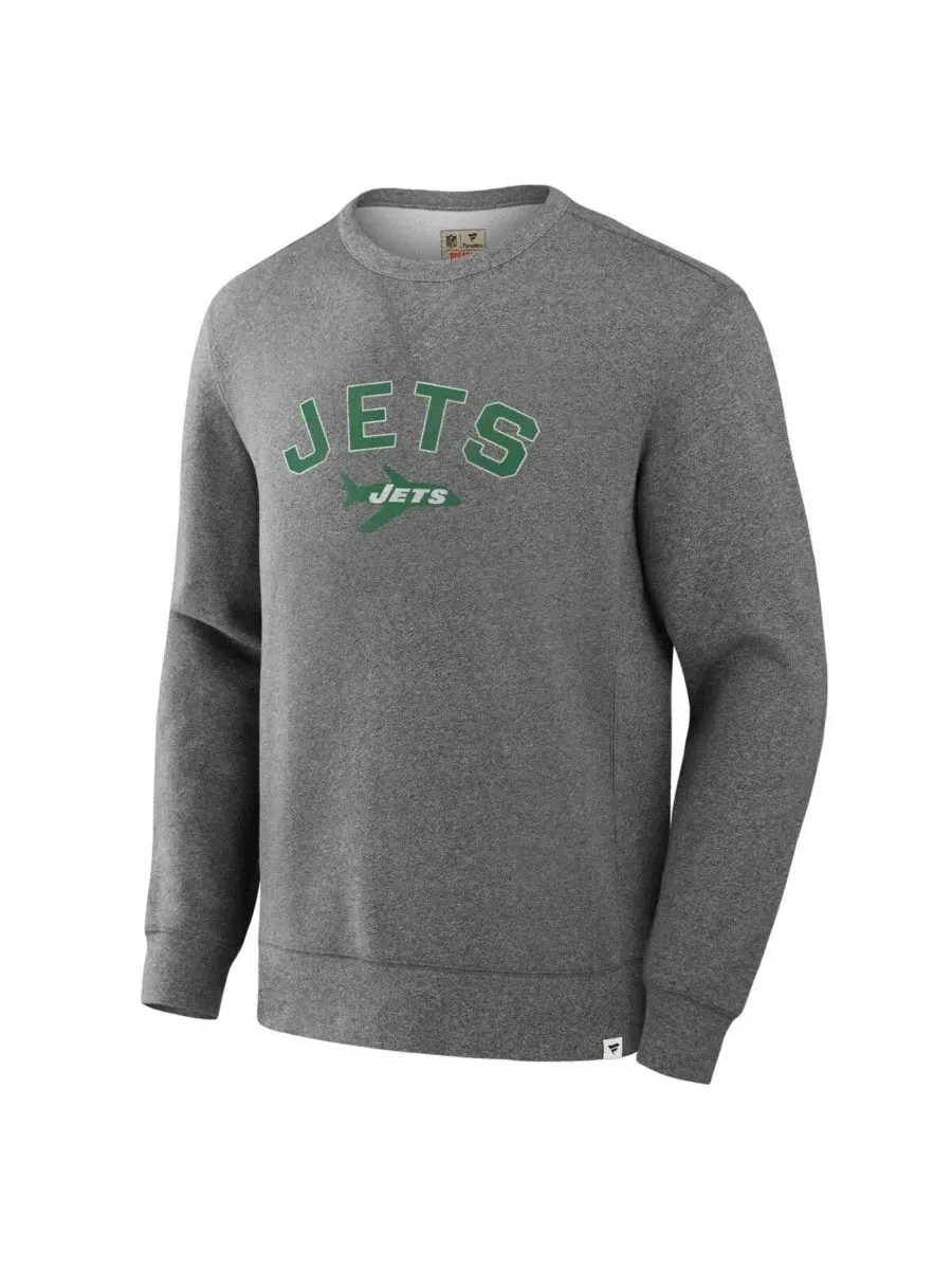 Fanatics Мужская толстовка из махровой ткани с петлями New York Jets серого меланжевого цвета — изображение 3 из 3, серый
