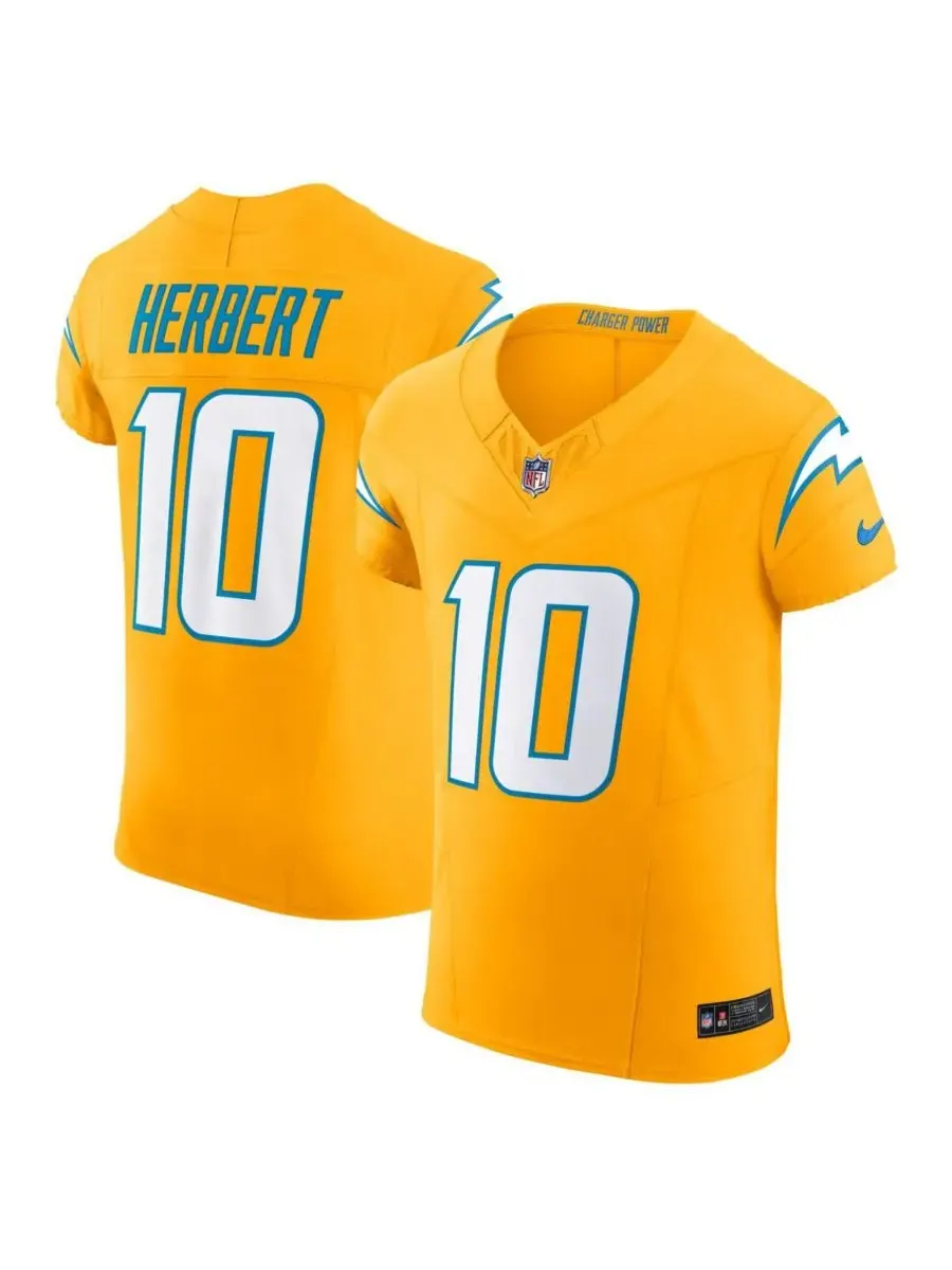Мужская золотая футболка Джастина Герберта Los Angeles Chargers Alternate Charger Power Vapor FUSE